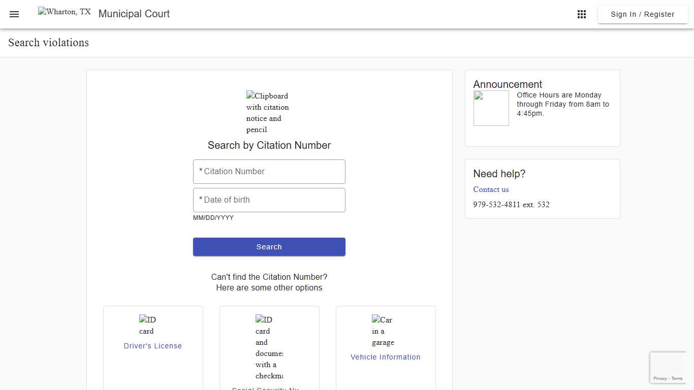 Search - Search violations - Municipal Court - Wharton, TX - Municipal Online Services